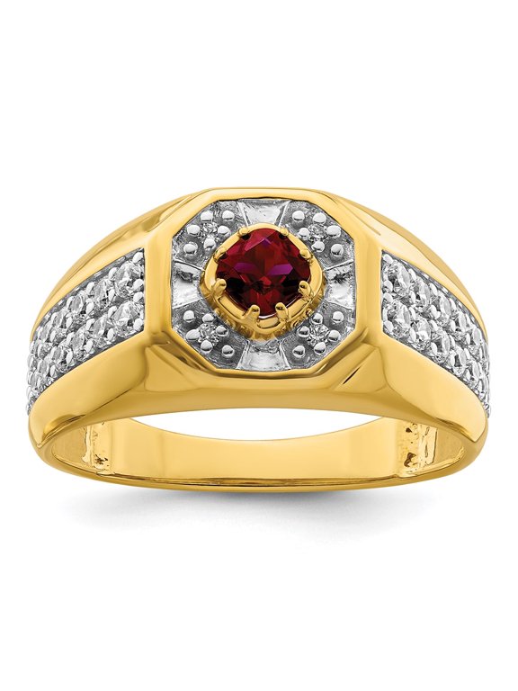 IBGoodman 14k 5/8 carat Lab Grown Diamond VS/SI+ G+ and Created Ruby Complete Men's Ring