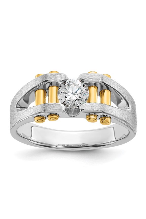 14k Two-Tone 3/8 carat Lab Grown Diamond VS/SI+ G+ Polished and Satin Cut-Out Solitaire Complete Men's Ring