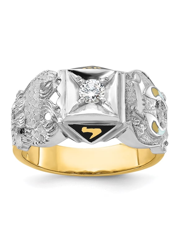 14k Two-tone Men's Polished and Textured Double Eagle Masonic Shriner's Ring Mounting