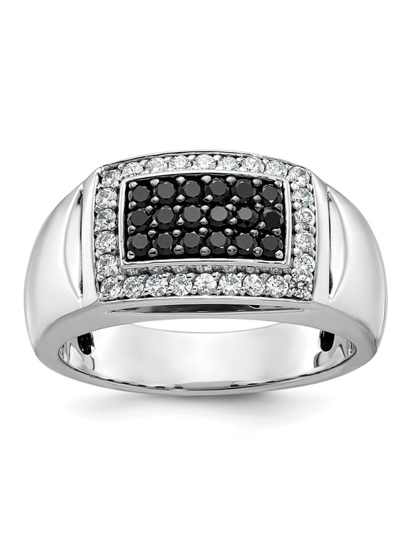 14k White Gold 3/4 carat Lab Grown Diamond VS/SI+ G+ and Black Mined Diamond Complete Rectangle Cluster Men's Ring