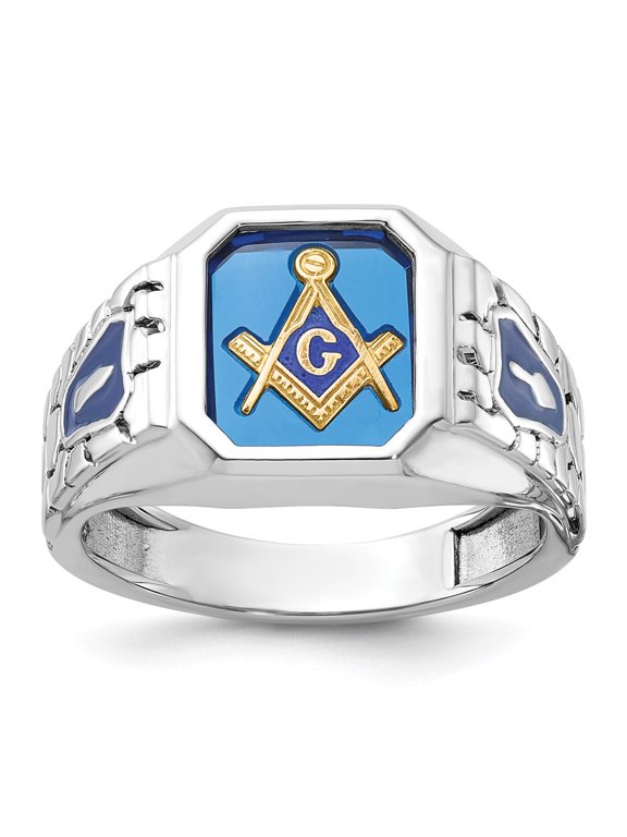 14k White Gold Men's Polished and Textured Blue Lodge Master Masonic Ring Mounting
