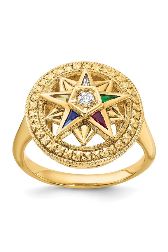 IBGoodman 14k Women's Polished and Textured with Multi-color CZ and Diamond Eastern Star Masonic Ring Size 7