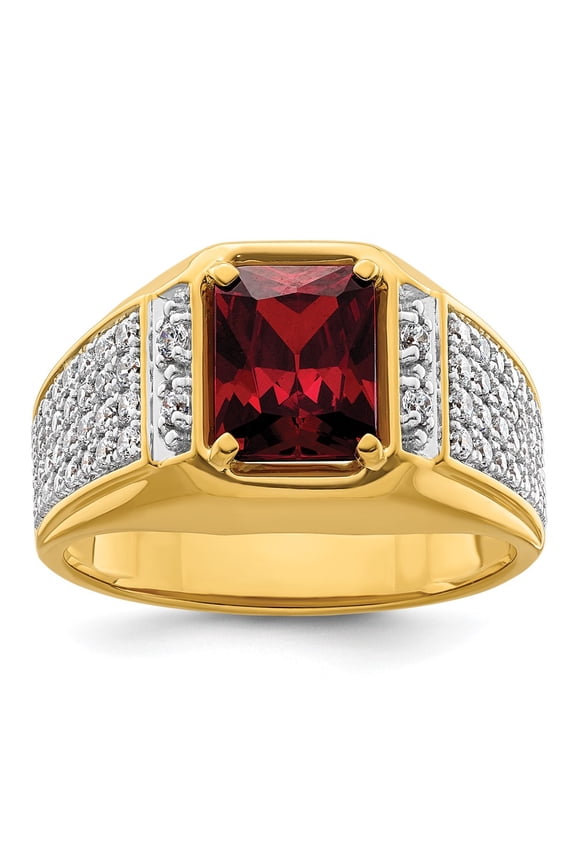 14k with White Rhodium 3/4 carat Lab Grown Diamond VS/SI+ G+ and Created Ruby Complete Men's Ring