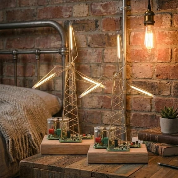 IBHOO DIY Industrial Retro Windmill Lamp, DIY Windmill Night Light, Industrial Windmills Decor Lamp, for Bedroom Hallway (1PCS)