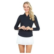 IBKUL  Adult Female Adjustable Zip Long Sleeve Polo, Color: Black, Size: XL