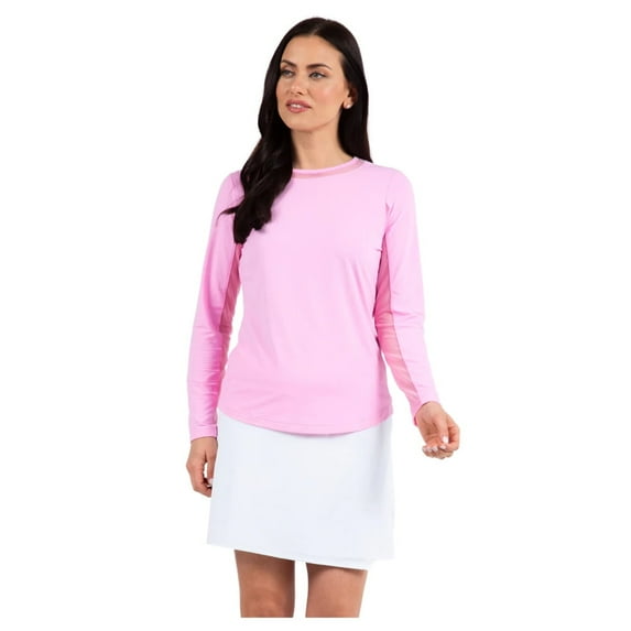 IBKUL Adult Female Crew Neck With Mesh Long Sleeve Top, Color: Candy Pink, Size: M