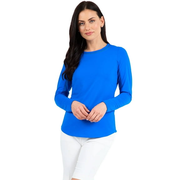 IBKUL Adult Female Long Sleeve Crew Neck Top with Mesh, Color: Blue, Size: L (83000-BLU-L)