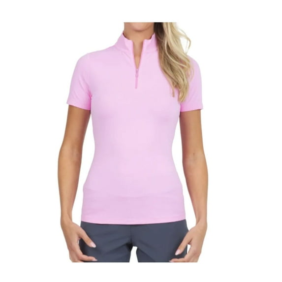 IBKUL Adult Female Mock Neck Short Sleeve Shirt, Color: Candy Pink, Size: L (87000-CNP-L)