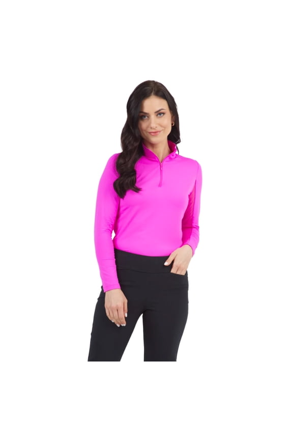 Adult Female Solid Mock Neck Long Sleeve Top, Color: Hot Pink, Size: S