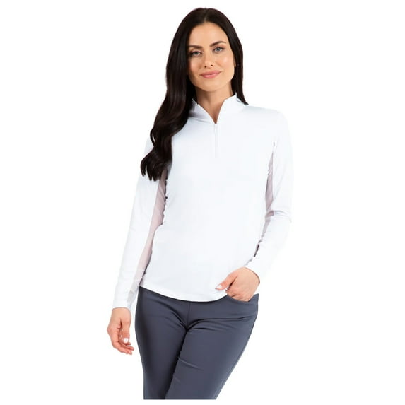 IBKUL Adult Female Solid Mock Neck Long Sleeve Top, Color: White, Size: L