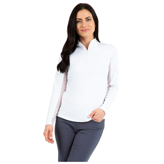 IBKUL Adult Female Solid Mock Neck Long Sleeve Top, Color: White, Size: M