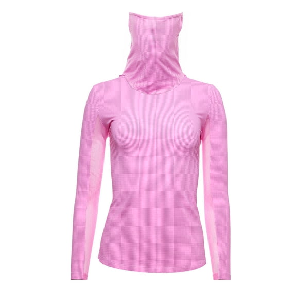IBKUL Golf Ladies IBKareFUL Mini Check Convertible Mock Hot Pink/White XXL