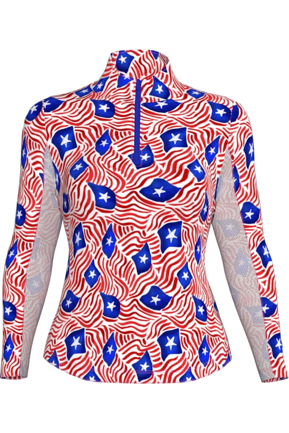 Golf Ladies Rylee Long Sleeve Zip Mock Blue/Red XXL