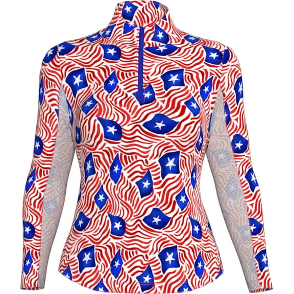 IBKUL Golf Ladies Rylee Long Sleeve Zip Mock Blue/Red XXL