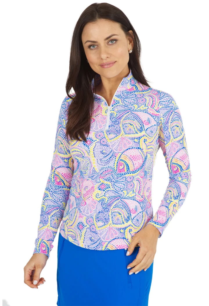 IBKUL womens Mock Neck Top S Blue