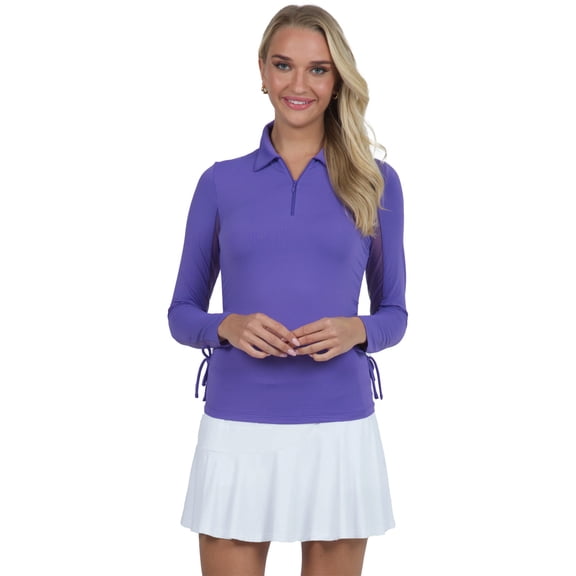IBKUL Women's Adjustable Zip Long Sleeve Polo, Color: Plum, Size: L