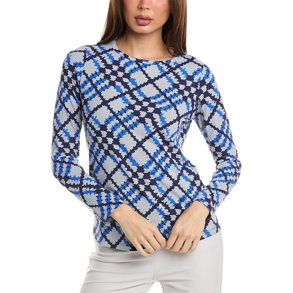 IBKUL Athleisure Wear Sun Protective UPF 50+ Icefil Cooling Tech Sonika Print Long Sleeve Crew Neck 12653 Blue/Navy Sonika XS