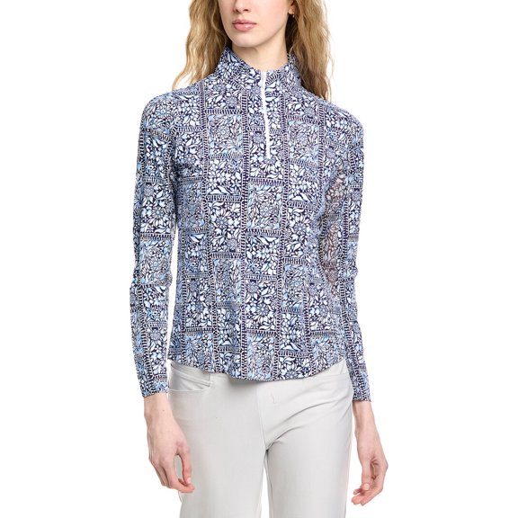 IBKUL womens Long Sleeve Mock Neck Top, s, Navy