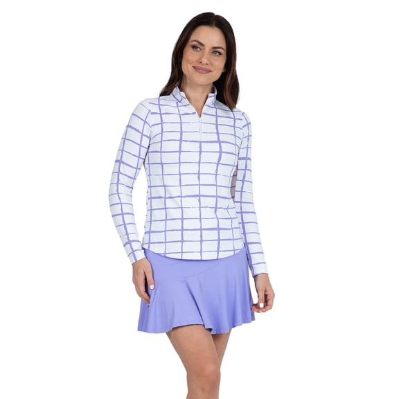 IBKUL Adult Female Long Sleeve 1/4-zip Mock Neck Cordova White/Lavender Shirt, Size: XL