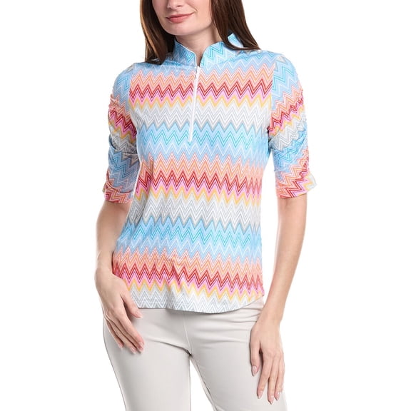 IBKUL womens  Ruched Elbow Sleeve Mandarin Collar Top, m, Pink