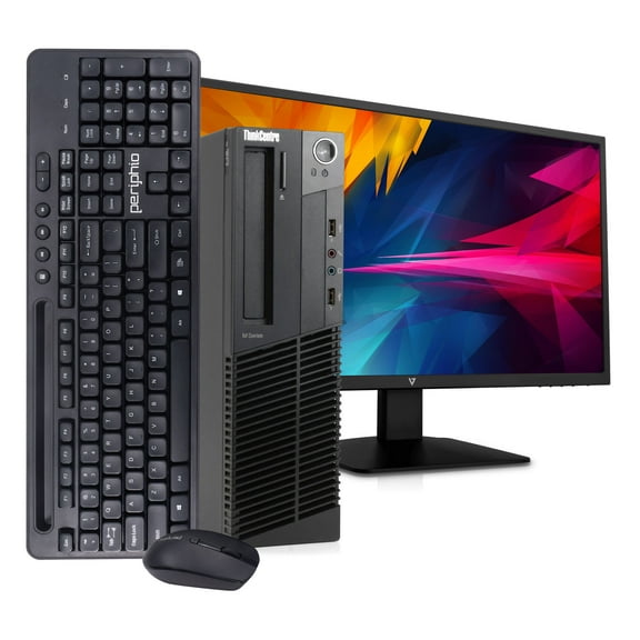Pre-Owned IBM ThinkCentre M92P Desktop Computer PC, Intel Quad-Core i5, 500GB HDD, 8GB DDR3 RAM, Windows 10 Pro, DVD, WIFI, New 24in Monitor, Wireless Keyboard and Mouse (Used )
