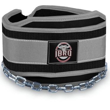 IBRO Advanced Fitness Dipping Belt with heavy Duty Long Steel Chain | Weighted Dips, Pullups, Bodybuilding, Weight Lifting | Neoprene Waist Support | for Men and Women Silver