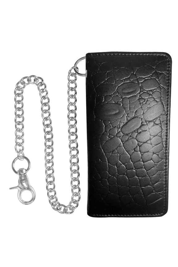 Long Bifold RFID Blocking Motorcycle Chain Wallet for Men Crocodile Black