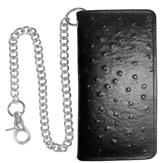 IBRO Long Bifold RFID Blocking Motorcycle Chain Wallet for Men Ostrich Black