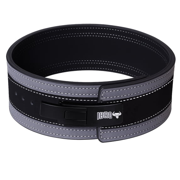 IBRO Powerlifting Lever Gym Belt ? Power 13MM Extreme Heavy Duty Genuine Leather Belts - Squats Deadlifts Bodybuilding Weight Lifting IPF Power Lifting Strongman for Men 13mm GreyBlack L