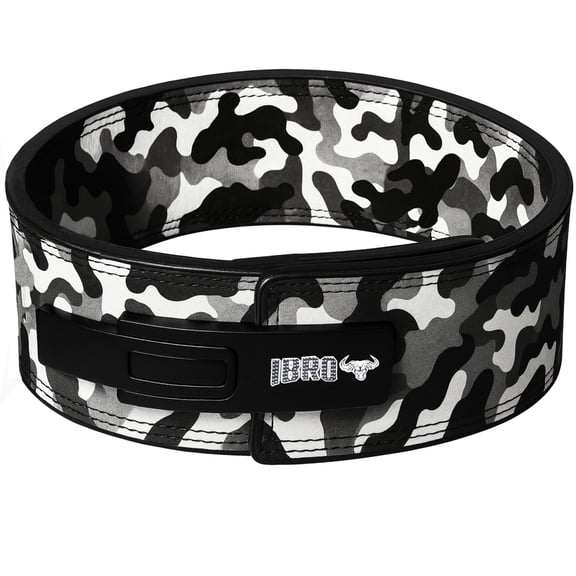 IBRO Powerlifting Lever Gym Belt ? Power 13MM Extreme Heavy Duty Genuine Leather Belts - Squats Deadlifts Bodybuilding Weight Lifting IPF Power Lifting Strongman for Men 10mm Grey Camo M