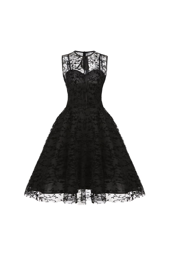 1950s Dresses for Women Vintage Elegant Short Puff Sleeve Polka Dot Patchwork Knee Length Cocktail Party Dress XXL Black2