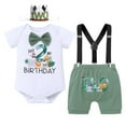 thumbnail image 1 of IBTOM CASTLE Baby Boy 1st Birthday Outfit Jungle Woodland Animal Romper + Bloomers + Suspenders 3PCS Clothes Set Photography 18-24 Months Teal Blue - 2nd Birthday, 1 of 8