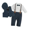 thumbnail image 1 of IBTOM CASTLE Baby Boy Gentleman Outfit Formal Tuxedo Suit Bowtie Romper Overalls with Vest Hat Birthday Wedding Party Clothes 18-24 Months Navy Blue, 1 of 8
