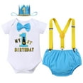 thumbnail image 1 of IBTOM CASTLE Baby Boy Half 1/2 Birthday Cake Smash Outfit Short Sleeve Bow Tie Romper + Diaper Cover Pants + Suspenders + Headband Leisure Clothes Set, 4-Piece, 1 of 11