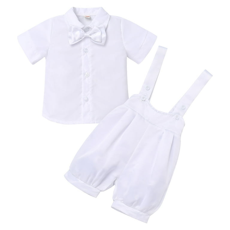 IBTOM CASTLE Baby Boy White Suit One Piece Short Sleeve Shirt Suspenders Short Pants Bowtie 3pcs Formal Suit Cake Smash Baptism Outfits 9 12