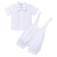 thumbnail image 1 of IBTOM CASTLE Baby Boy White Suit One-Piece Short Sleeve Shirt & Suspenders Short Pants & Bowtie 3pcs Formal Suit Cake Smash Baptism Outfits 0-3 Months White, 1 of 8