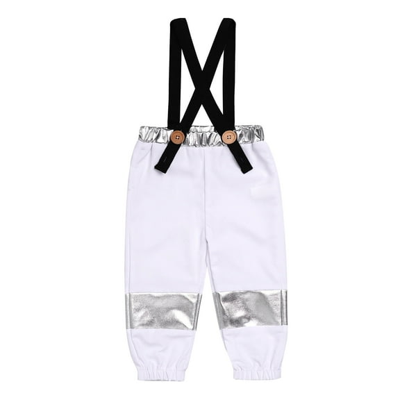 IBTOM CASTLE Baby Boys Astronaut Firefighter Pirate Costume 1st Birthday Outfit Pants with Suspenders for Cake Smash Halloween Cosplay 18-24 Months White Astronaut