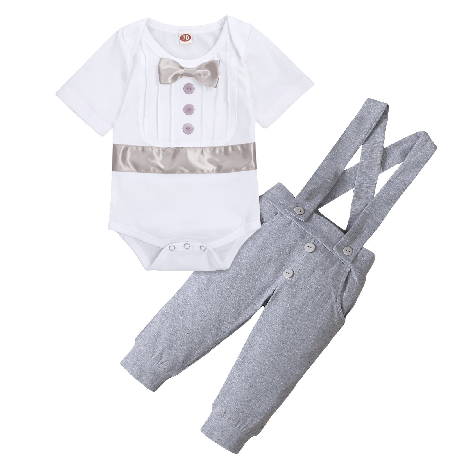 IBTOM CASTLE Baby Boys Baptism Christening Outfit Bowtie Romper