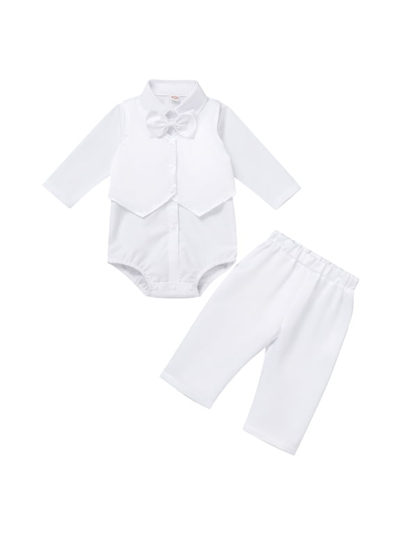 Baby Boys Baptism Christening Outfit Bowtie Romper Waistcoat Shorts Pants Wedding Party Formal Tuxedo Suit