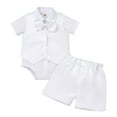thumbnail image 1 of IBTOM CASTLE Baby Boys Baptism Christening Outfit Bowtie Romper Waistcoat Shorts Pants Wedding Party Formal Tuxedo Suit, 1 of 8