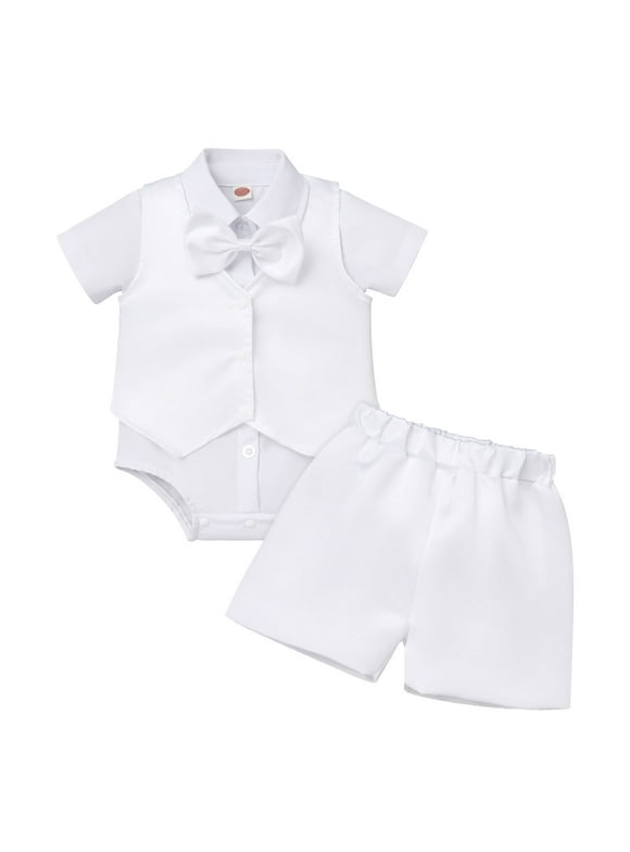 Baby Boys Baptism Christening Outfit Bowtie Romper Waistcoat Shorts Pants Wedding Party Formal Tuxedo Suit