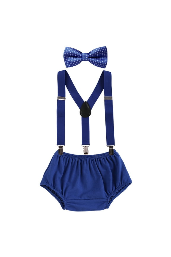 Baby Boys 1st Birthday Cake Smash Outfit Bloomers Diaper Cover Pants + Suspenders + Bow Tie Casual Clothes Set
