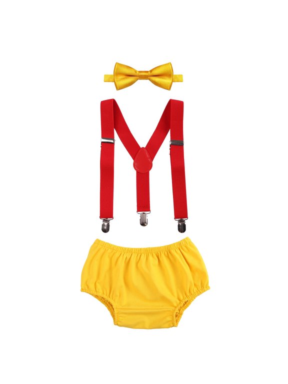 Baby Boys 1st Birthday Cake Smash Outfit Bloomers Diaper Cover Pants + Suspenders + Bow Tie Casual Clothes Set