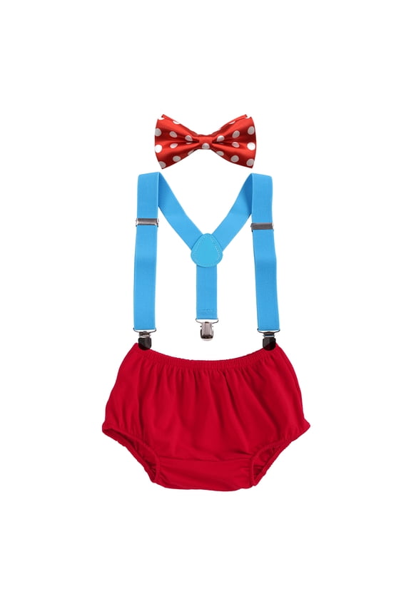 Baby Boys 1st Birthday Cake Smash Outfit Bloomers Diaper Cover Pants + Suspenders + Bow Tie Casual Clothes Set