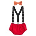 thumbnail image 1 of IBTOM CASTLE Baby Boys First 1st Birthday Cake Smash Outfit Diaper Cover + Suspenders + Bow Tie 3PCS Clothes Set for Photo Prop Party, 1 of 8