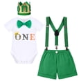 thumbnail image 1 of IBTOM CASTLE Baby Boys First 1st Birthday Outfit Bow Tie Romper Short Pants and Suspenders & Headband Clothes Set, 4-Piece, 12 Months, 1 of 10