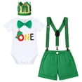 thumbnail image 1 of IBTOM CASTLE Baby Boys First 1st Birthday Outfit Bow Tie Romper Short Pants and Suspenders & Headband Clothes Set, 4-Piece, 12 Months, 1 of 10