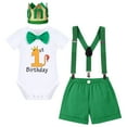 thumbnail image 1 of IBTOM CASTLE Baby Boys First 1st Birthday Outfit Bow Tie Romper Short Pants and Suspenders & Headband Clothes Set, 4-Piece, 12 Months, 1 of 10