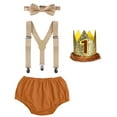 thumbnail image 1 of IBTOM CASTLE Baby Boys First Birthday Outfit Jungle Wild ONE Diaper Cover Pants + Suspenders + Bow Tie + Headband Cake Smash Clothes Set for Photo Shoot 3-24 Months Brown, 1 of 2