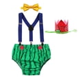 thumbnail image 1 of IBTOM CASTLE Baby Boys First Birthday Outfit Jungle Wild ONE Diaper Cover Pants + Suspenders + Bow Tie + Headband Cake Smash Clothes Set for Photo Shoot 3-24 Months Green - Watermelon, 1 of 8